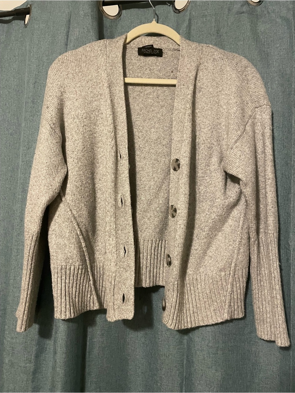 Rachel Zoe Heather Gray Ribbed Button-Front Cardigan